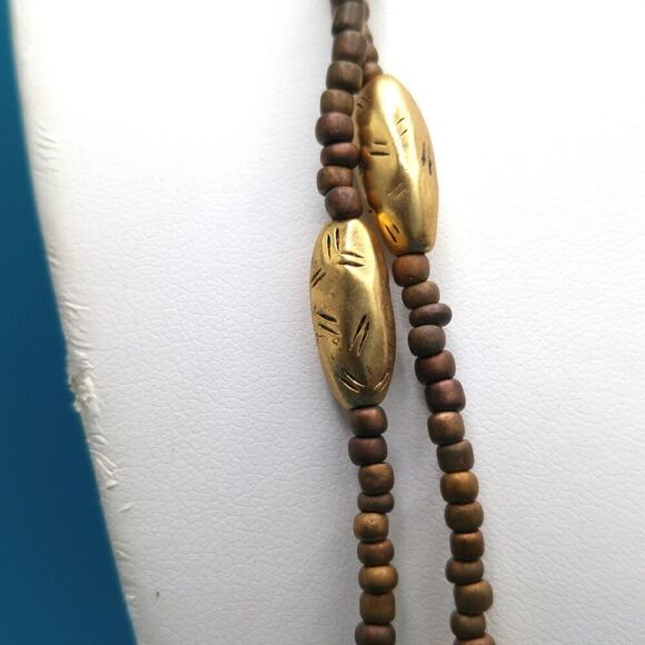 Chico's Long Beaded Necklace, Natural and Gold Tone Beads, 47 Inches, Layering - Picture 3 of 10